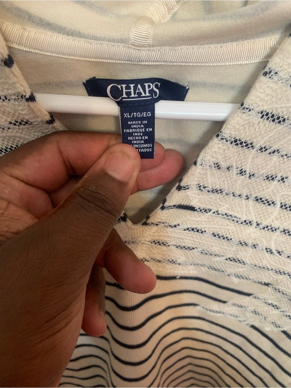 Chaps Cream and Navy Striped Knit Hoodie
